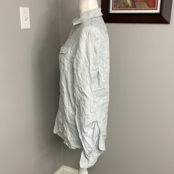 Baird McNutt Linen Murano Slim Fit Mens Blue Roll tab shirt Size Medium - Picture 2 of 6